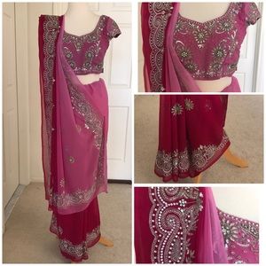 🔹Shaded Saree Sari intricate bead work incl blouse